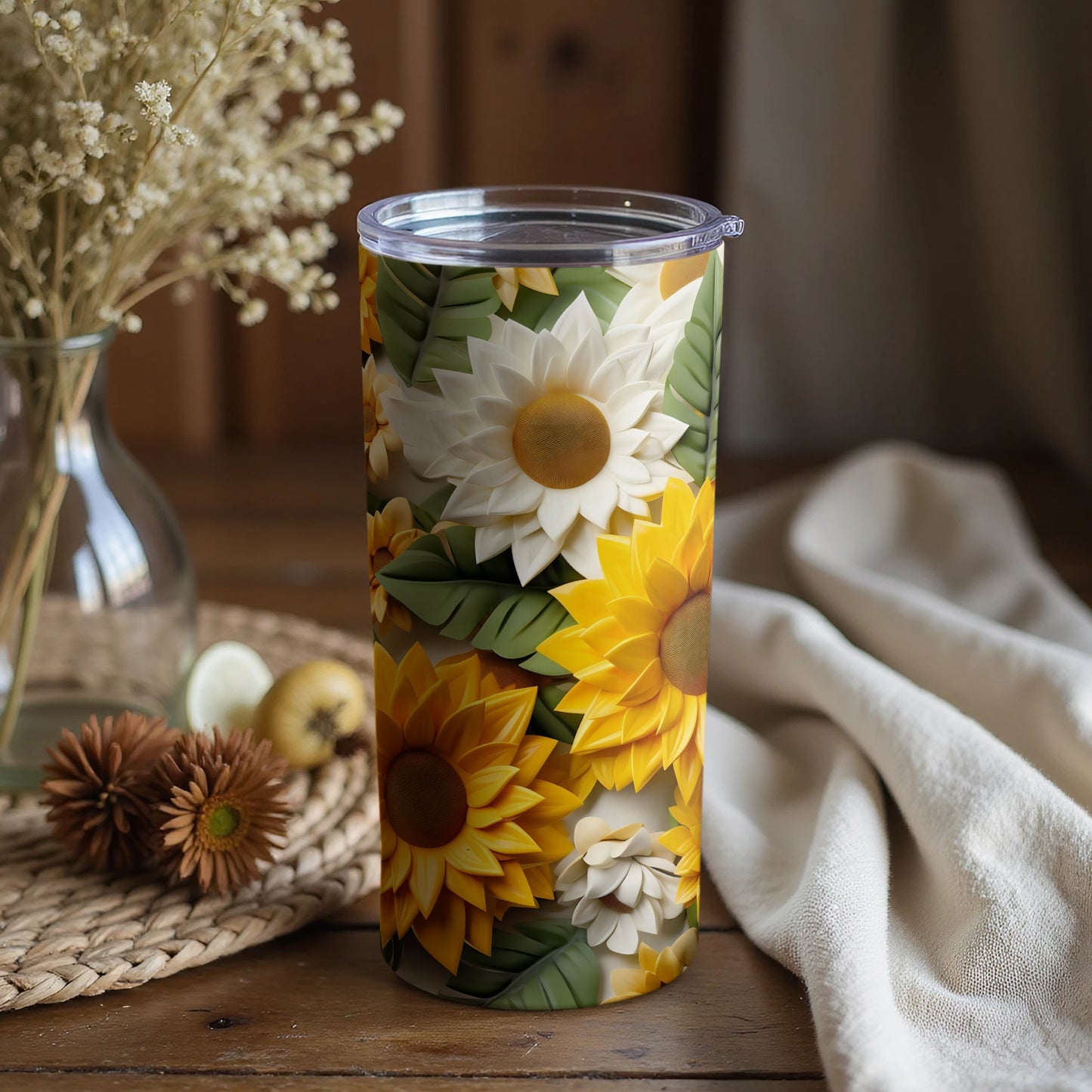 Vibrant Sunflower Design Insulated Tumbler Cup