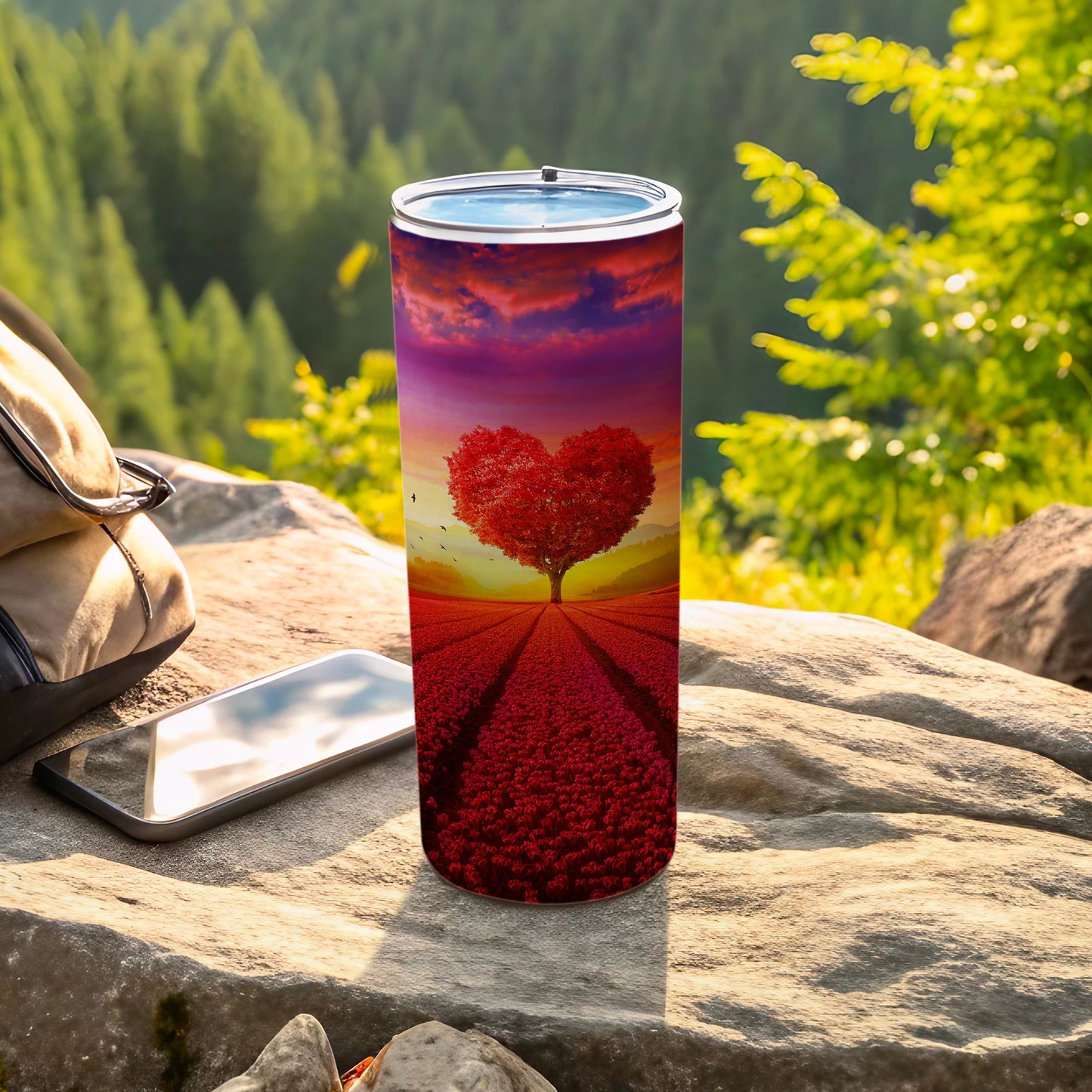 Heart Tree Sunset Landscape Red Flowers Tumbler product type