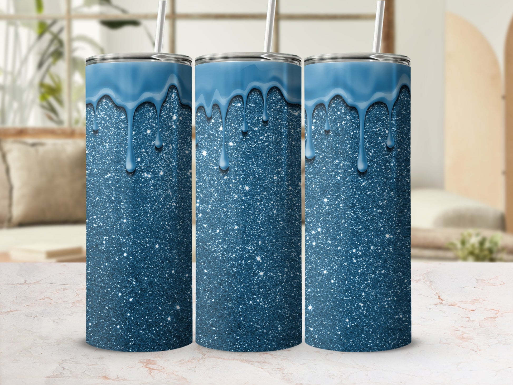 Shiny Blue Sparkling Drip Design Tumbler product