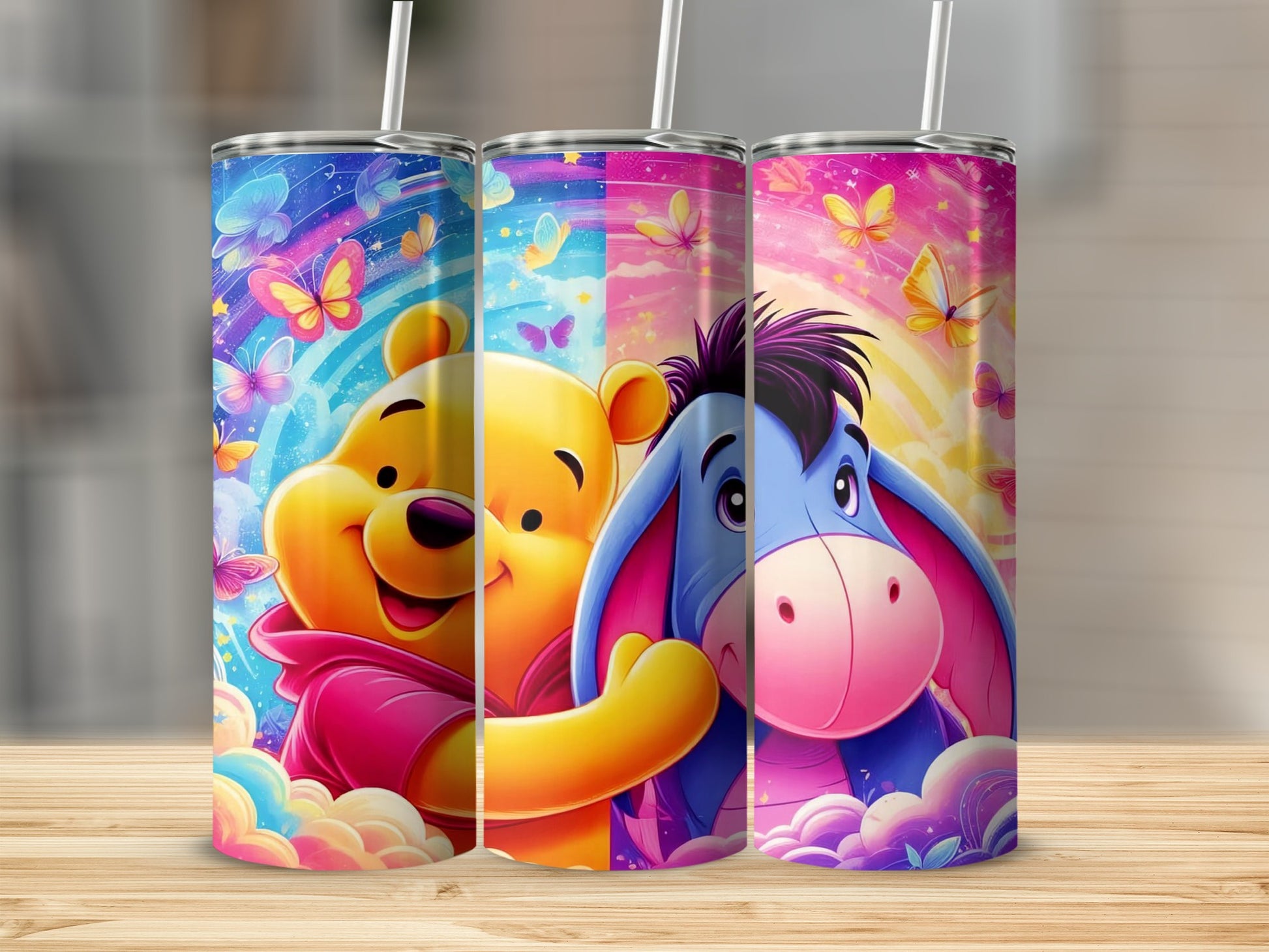 Colorful Winnie the Pooh and Eeyore Tumbler Set