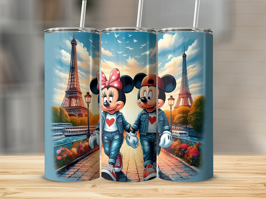 Colorful Mickey and Minnie Paris Design Tumbler