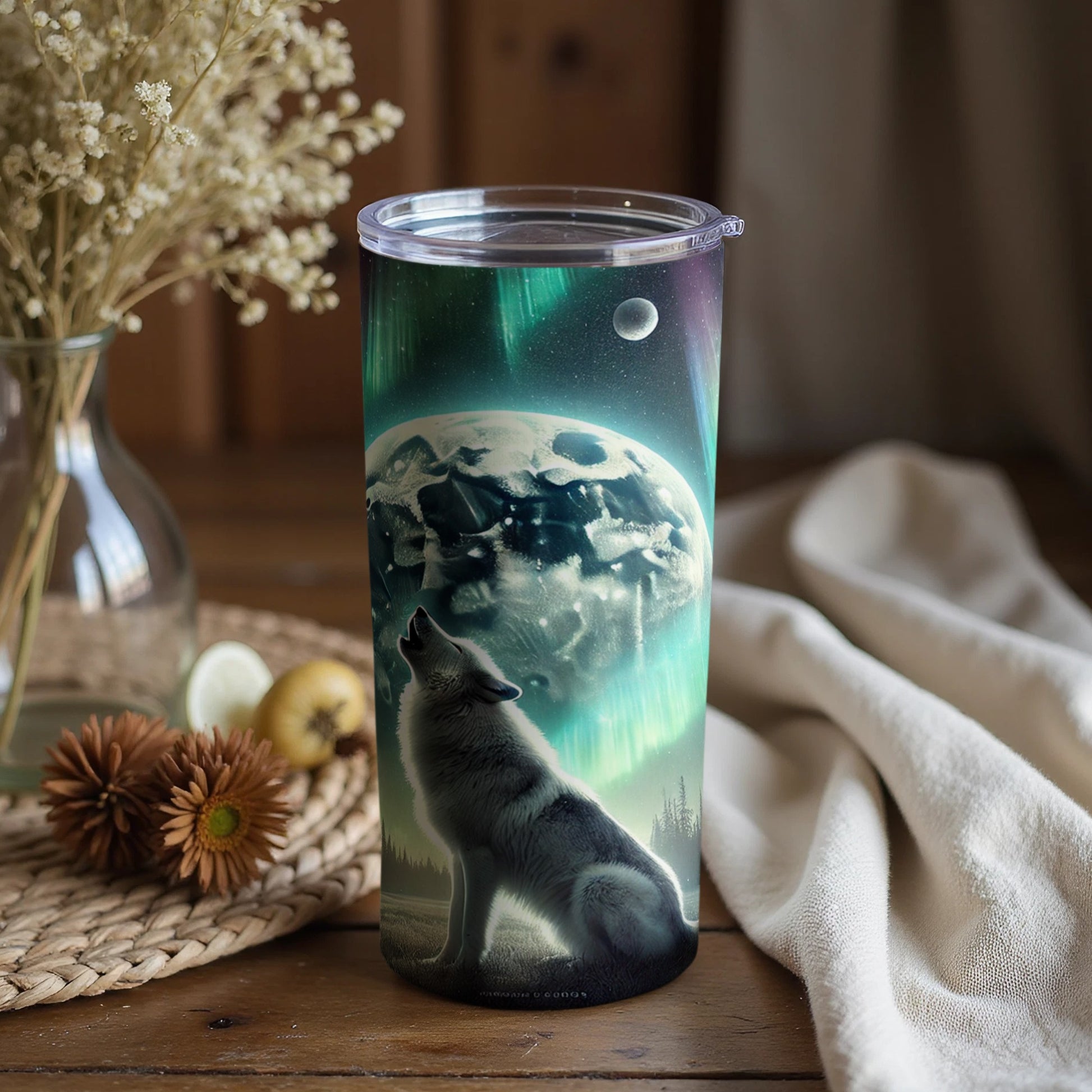Wolf Howling At Moon Graphic Stainless Steel Tumbler