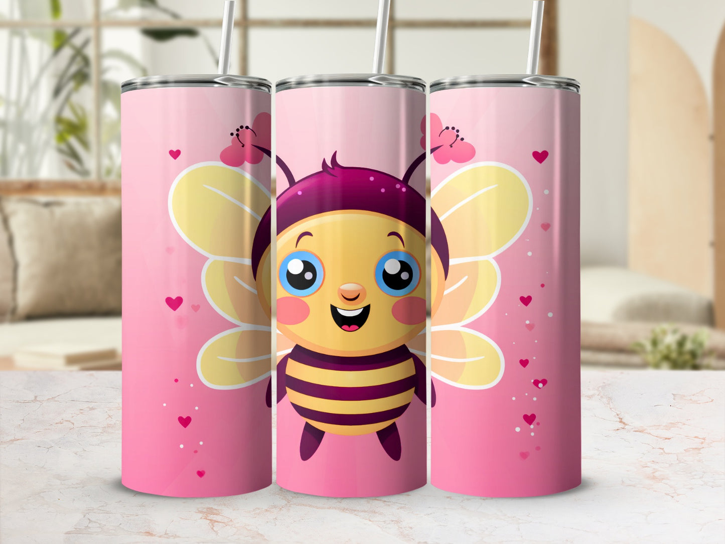 Cute Cartoon Bee Pink Hearts Tumbler product type