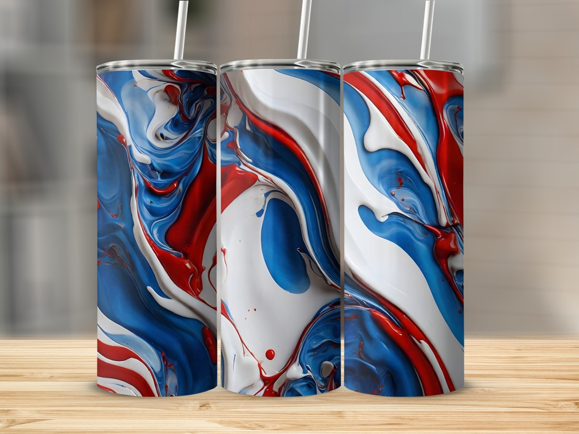 Red White Blue Swirl Paint Abstract Design Tumbler product type