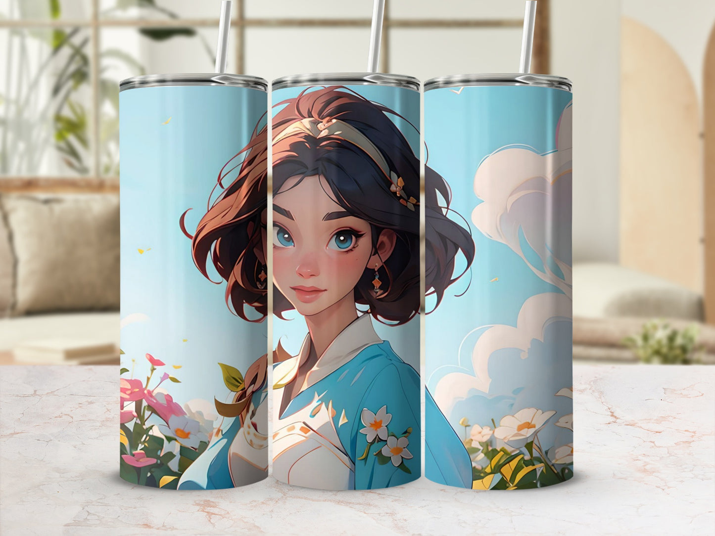 Beautiful Art Illustration Tumbler With Straw
