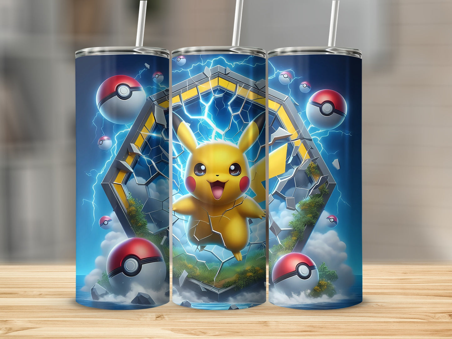 Vibrant Pikachu with Pokeballs Lightning Design Tumbler
