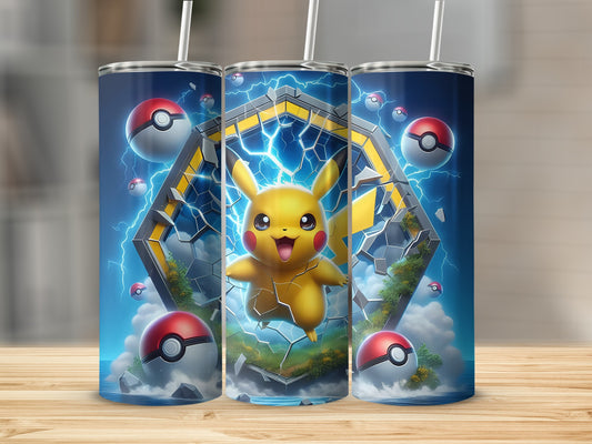 Vibrant Pikachu with Pokeballs Lightning Design Tumbler