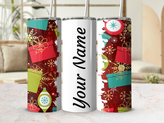 Personalized Christmas Gift Theme Tumbler with Straw
