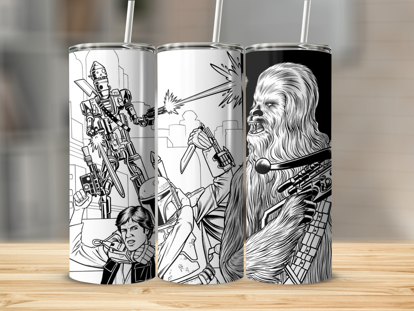 Star Wars Characters Black White Line Art Tumbler product type