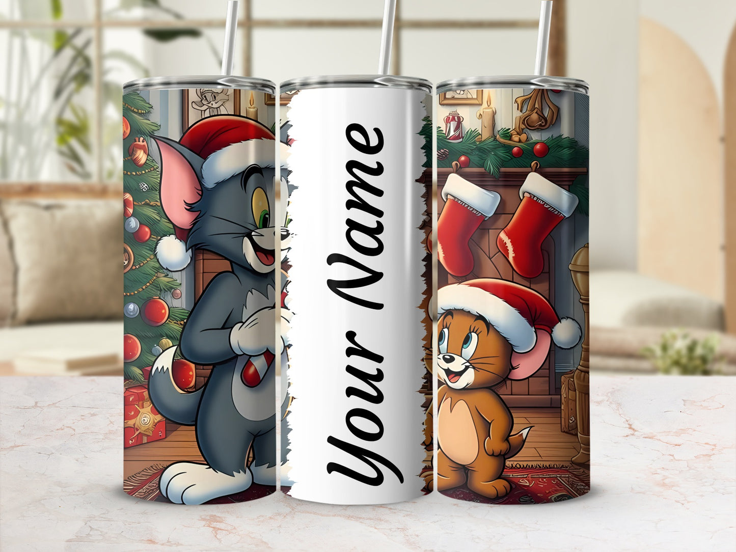 Personalized Christmas Cat and Mouse Tumbler
