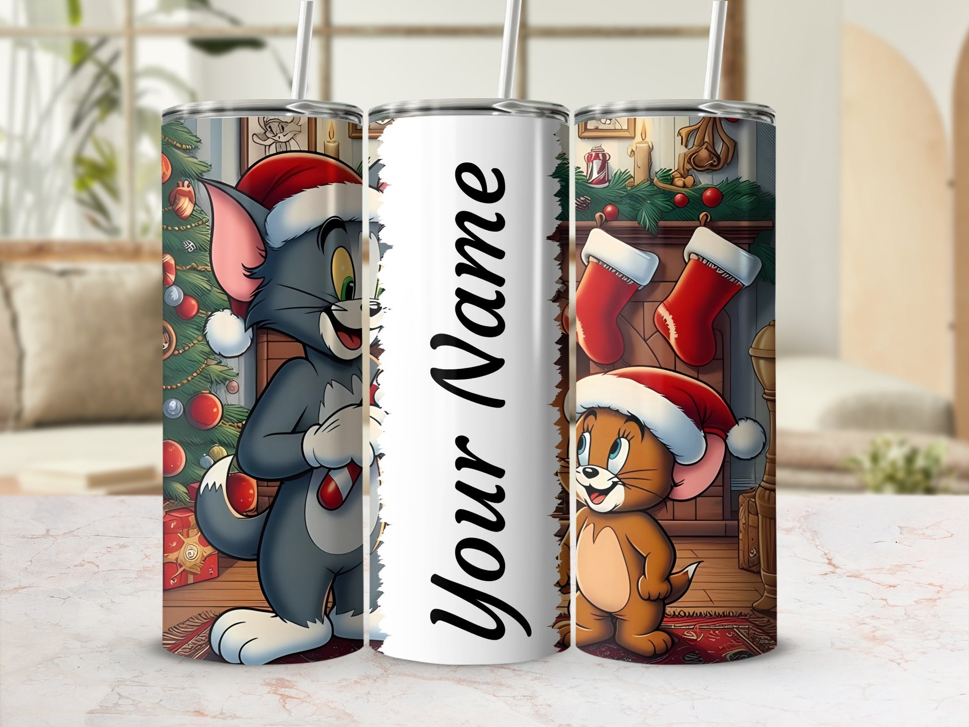 Personalized Christmas Cat and Mouse Tumbler
