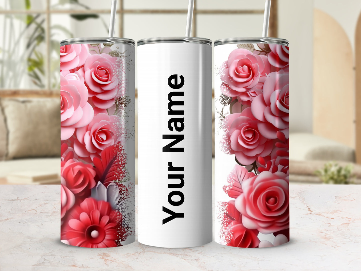 Customizable Floral Tumbler with Your Name Design