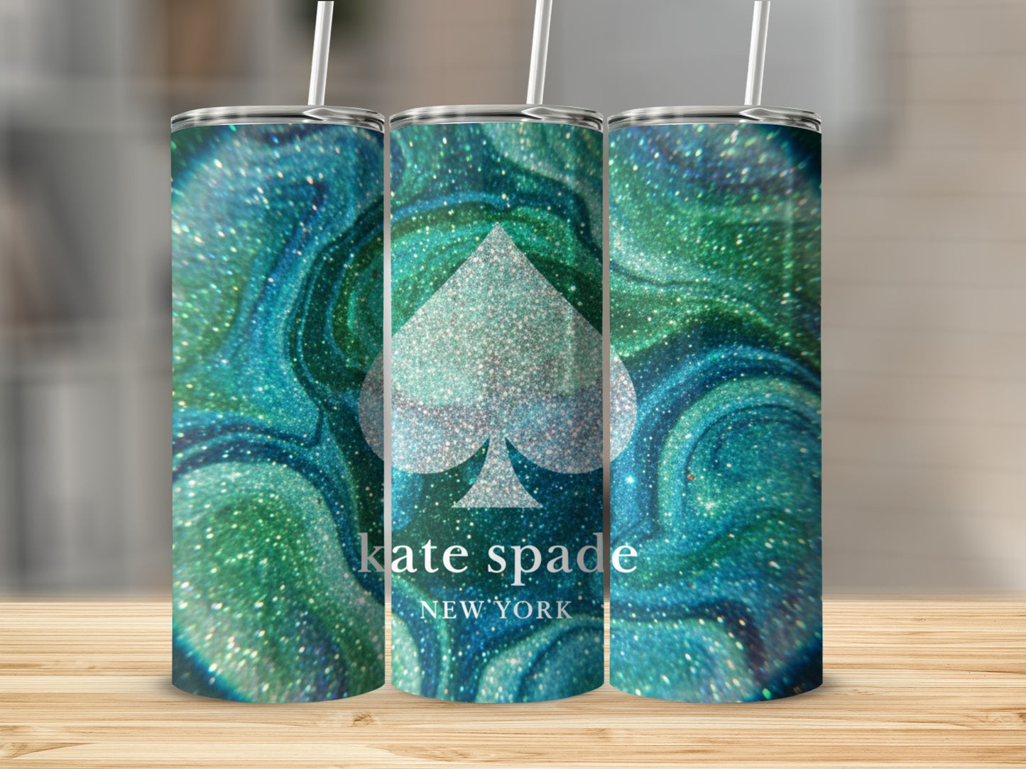 Inspired By Fabulous Kate Spade New York Spade Glitter Green and Blue Tumblers