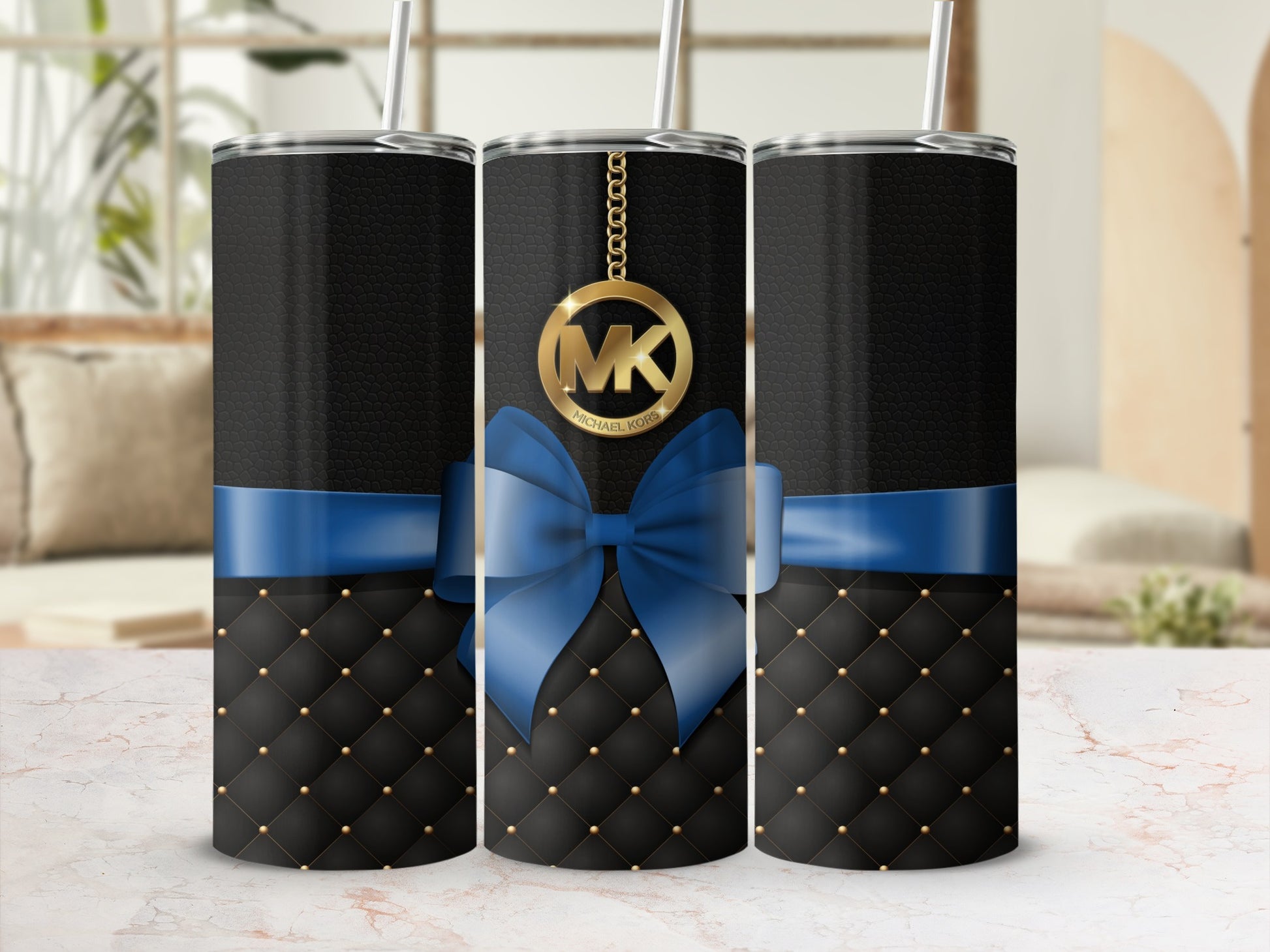 Stylish Black and Blue Bow Elegant Insulated Tumbler