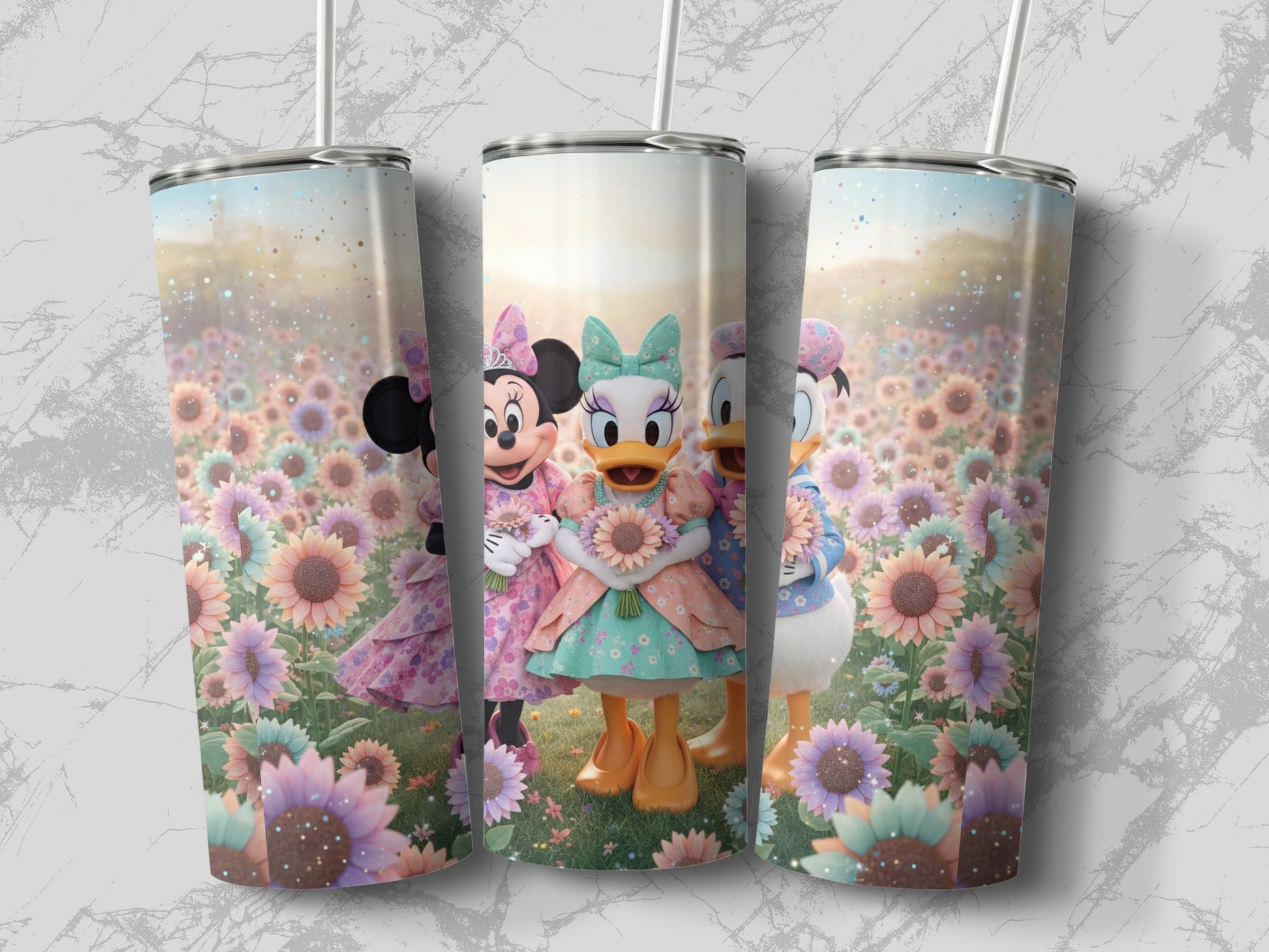 Floral Garden Cartoon Characters Design Tumbler Cup
