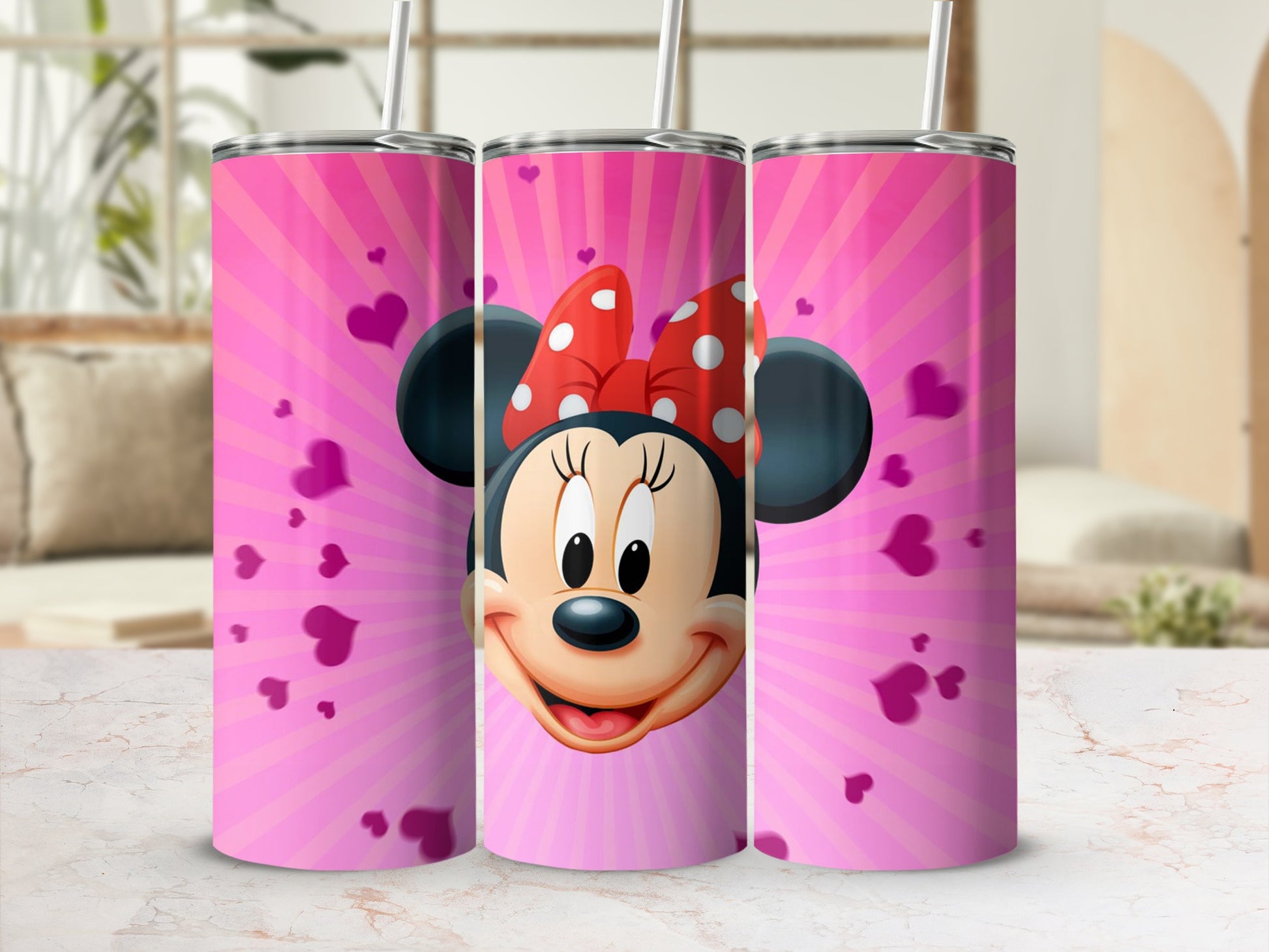 Minnie Mouse Pink Hearts Design Insulated Tumbler