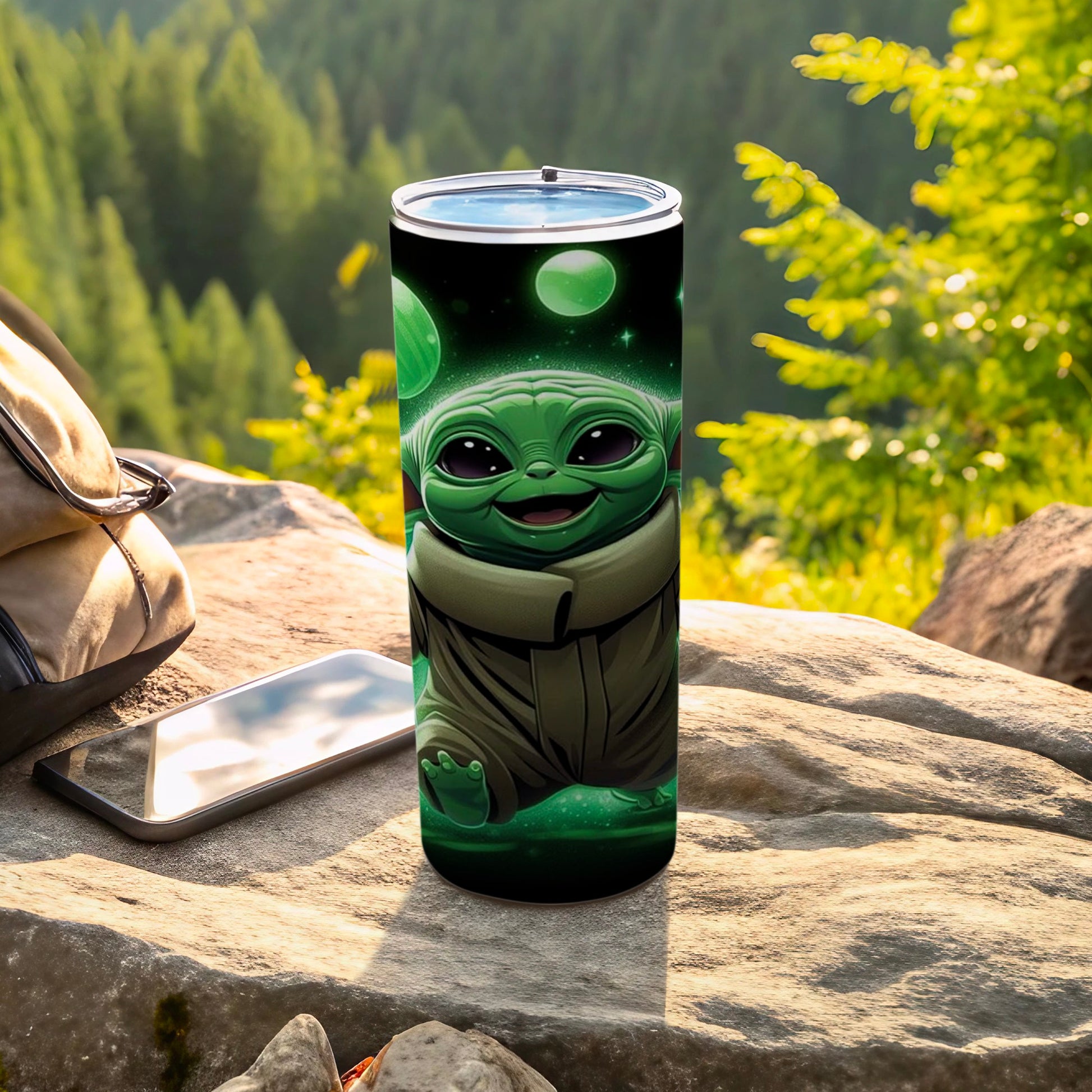 Cute Baby Alien Tumbler with Green Galaxy Design