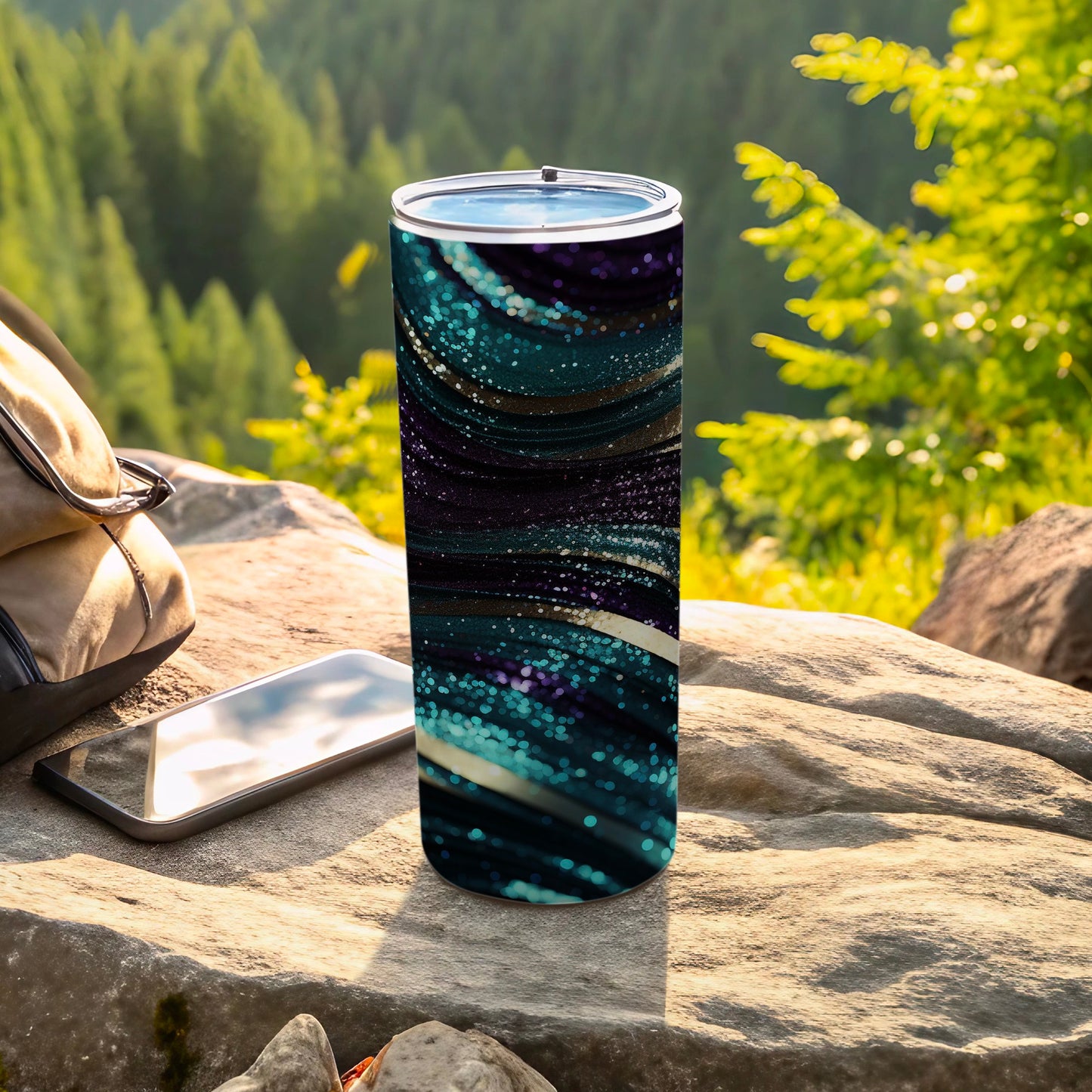 Teal Purple Glitter Abstract Swirl Design Tumbler product type
