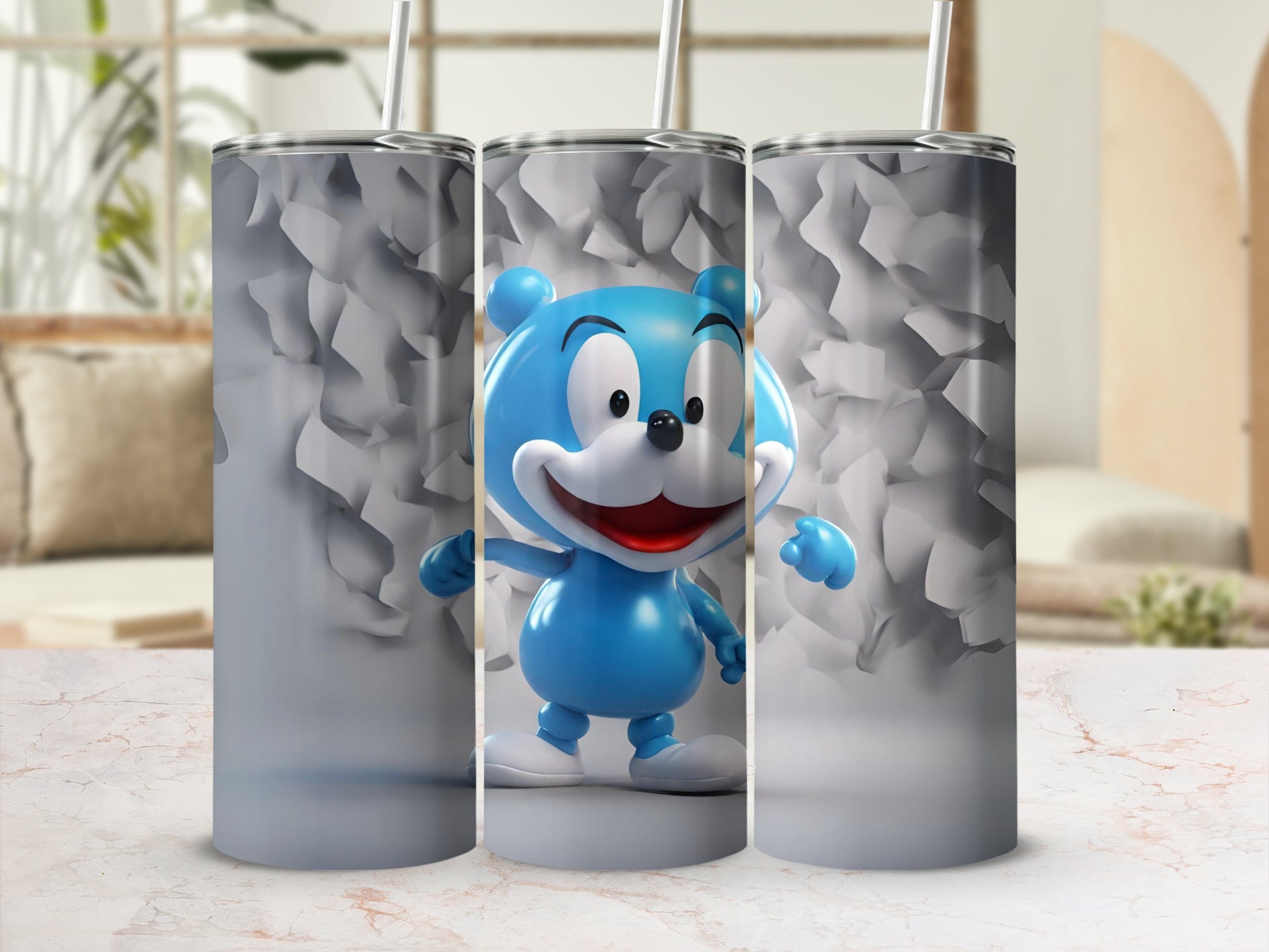 Cute Blue Cartoon Character Tumbler with 3D Design