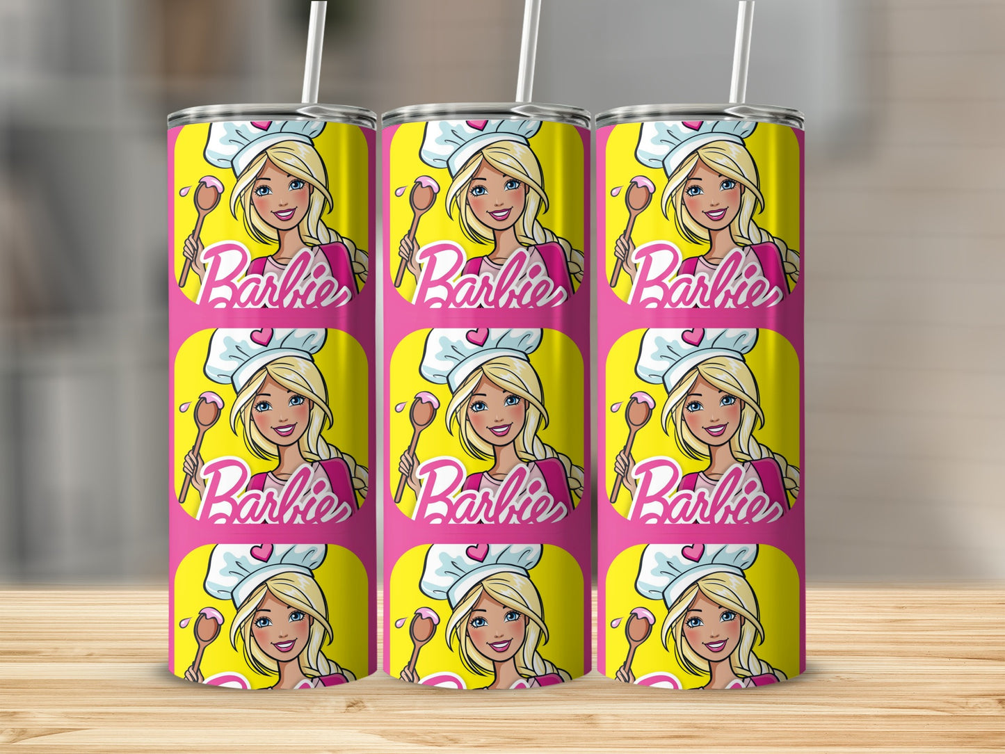 Barbie Baker on a Yellow Background Pattern Tumblers