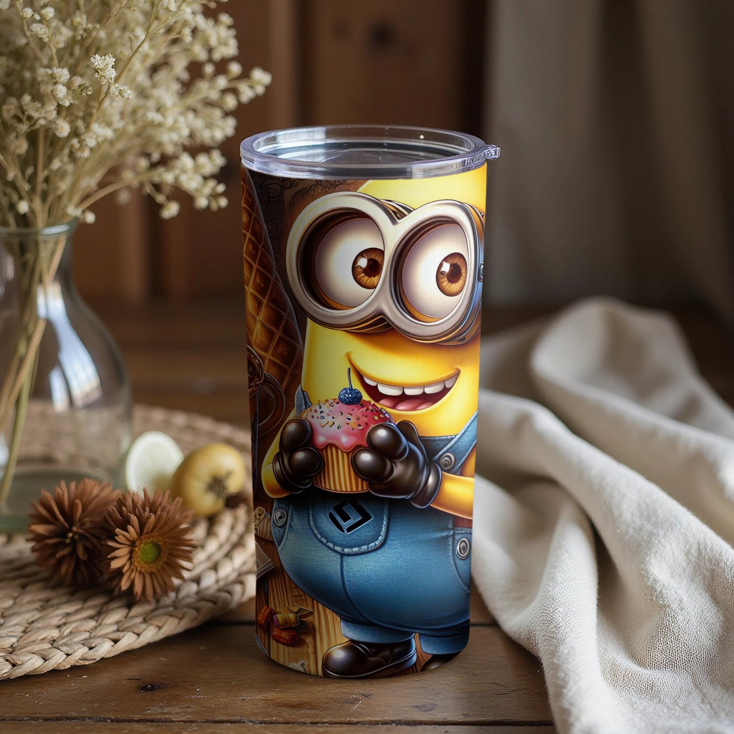 Cute Minion Themed Tumbler with Cupcake Print