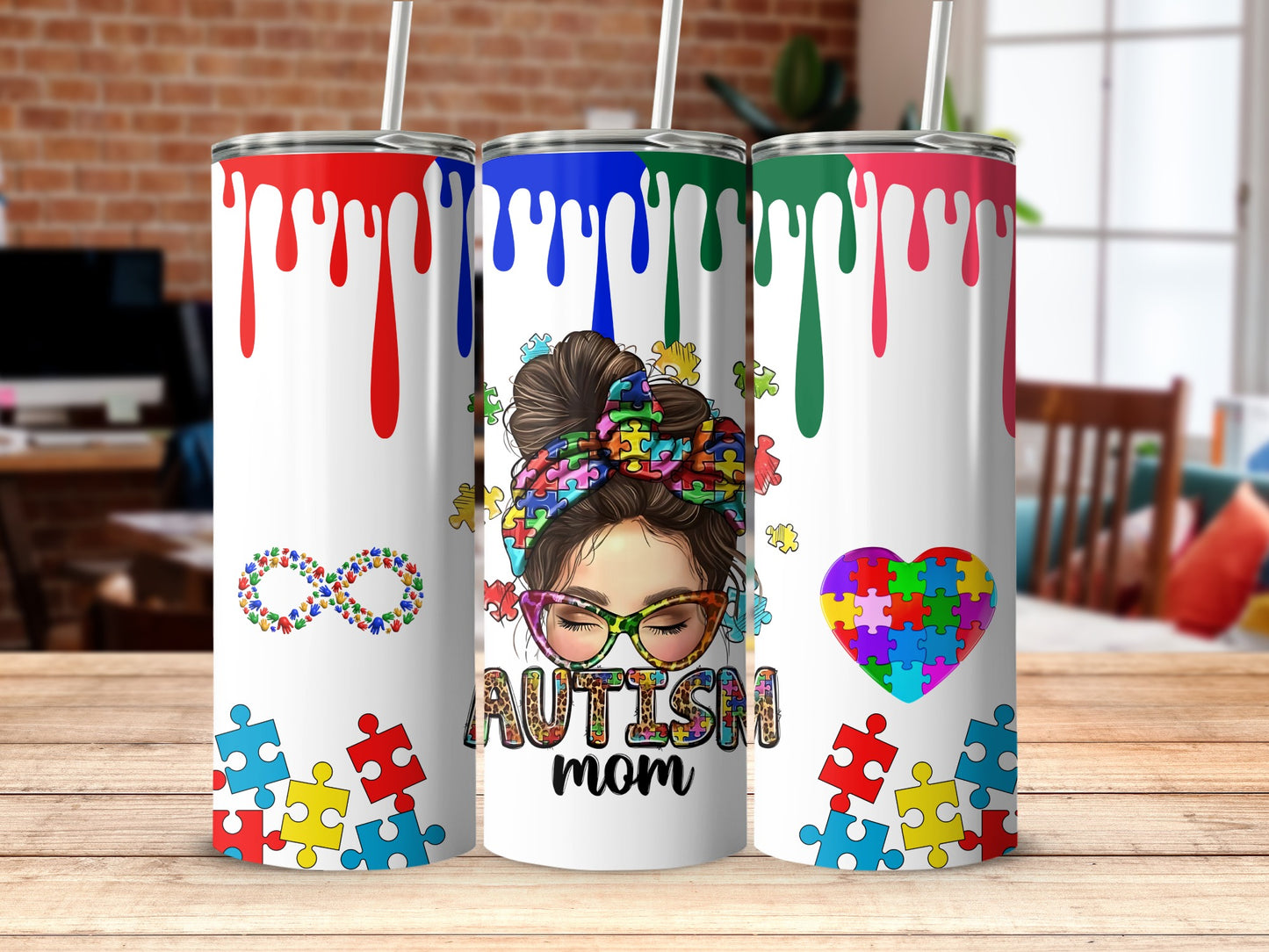 Colorful Autism Mom Tumbler Cups for Awareness