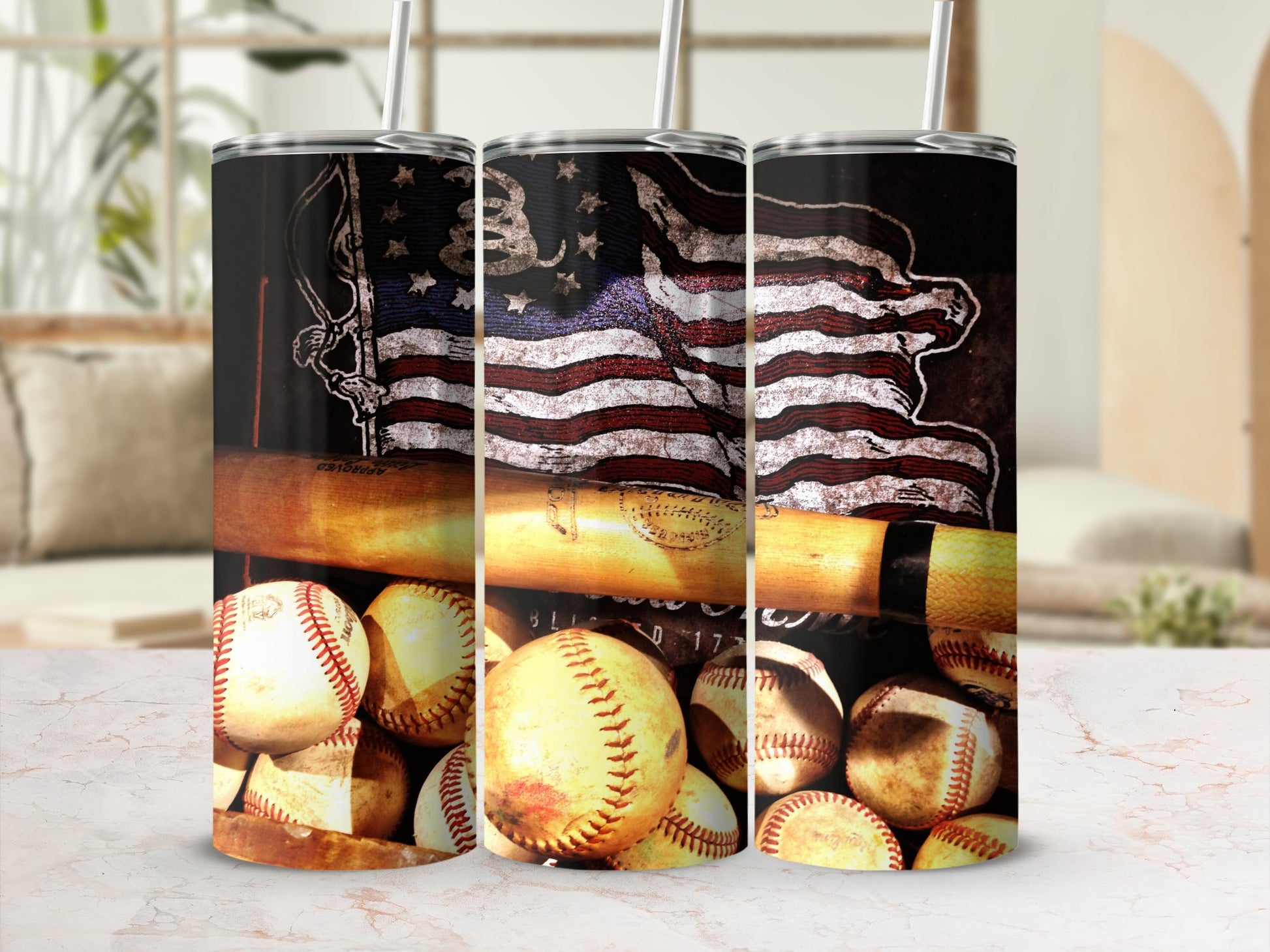 American Flag Baseball Bats and Balls Design Tumbler