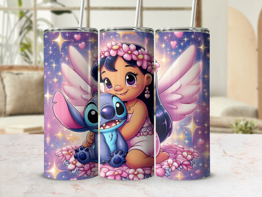 Cute Angelic Girl with Stitch Design Tumbler Cup