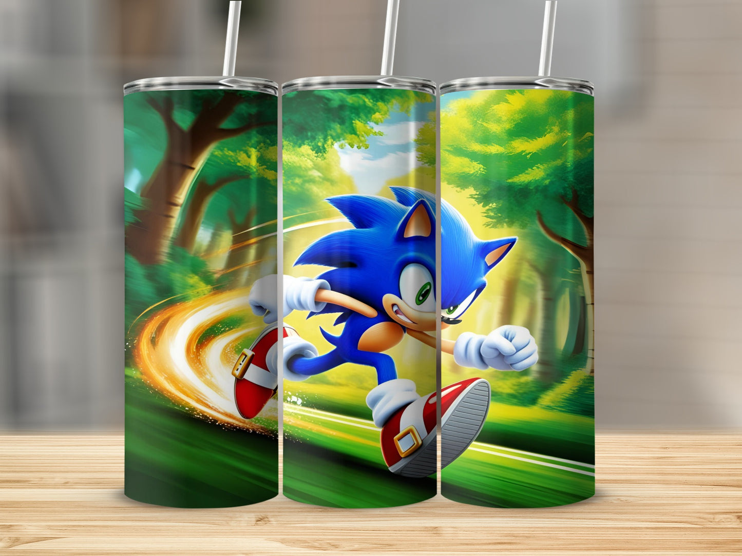 Sonic the Hedgehog running with speed lines and a blur effect.
