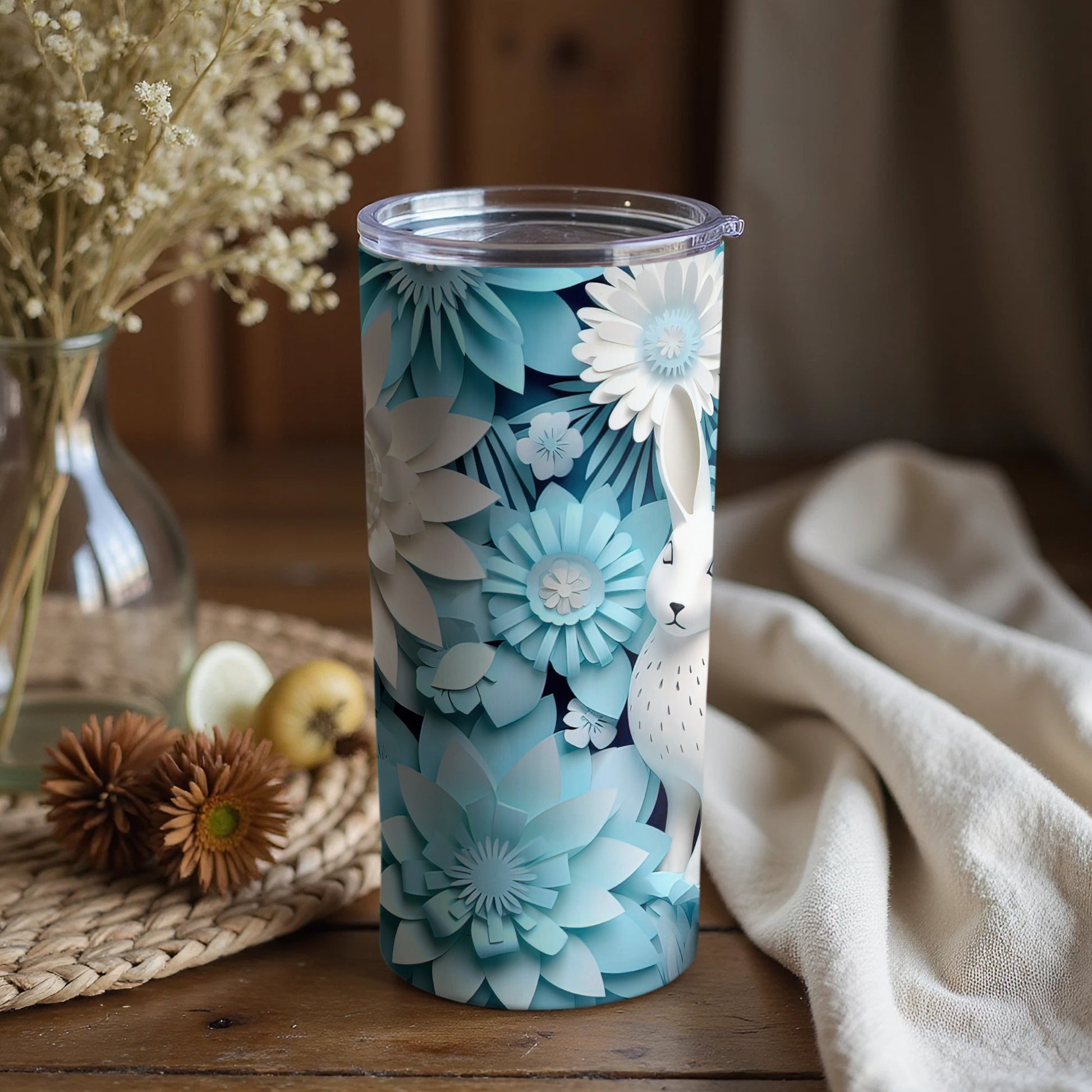 Blue Floral and Animal Design Insulated Tumbler