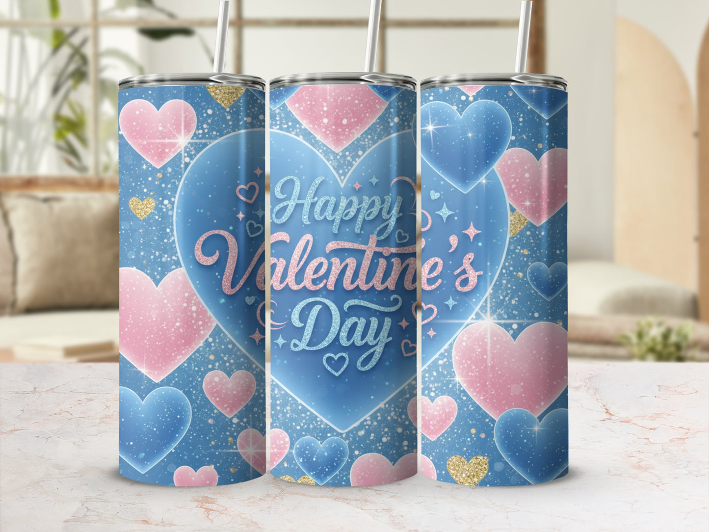 Happy Valentine's Day Heart Pattern Tumbler