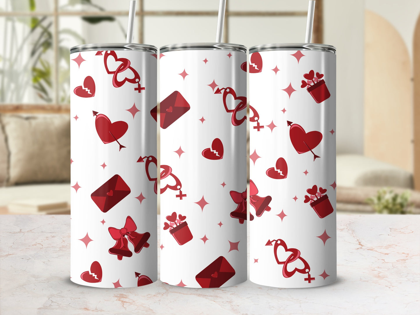 Valentine Themed Red Hearts and Gifts Tumbler Cup