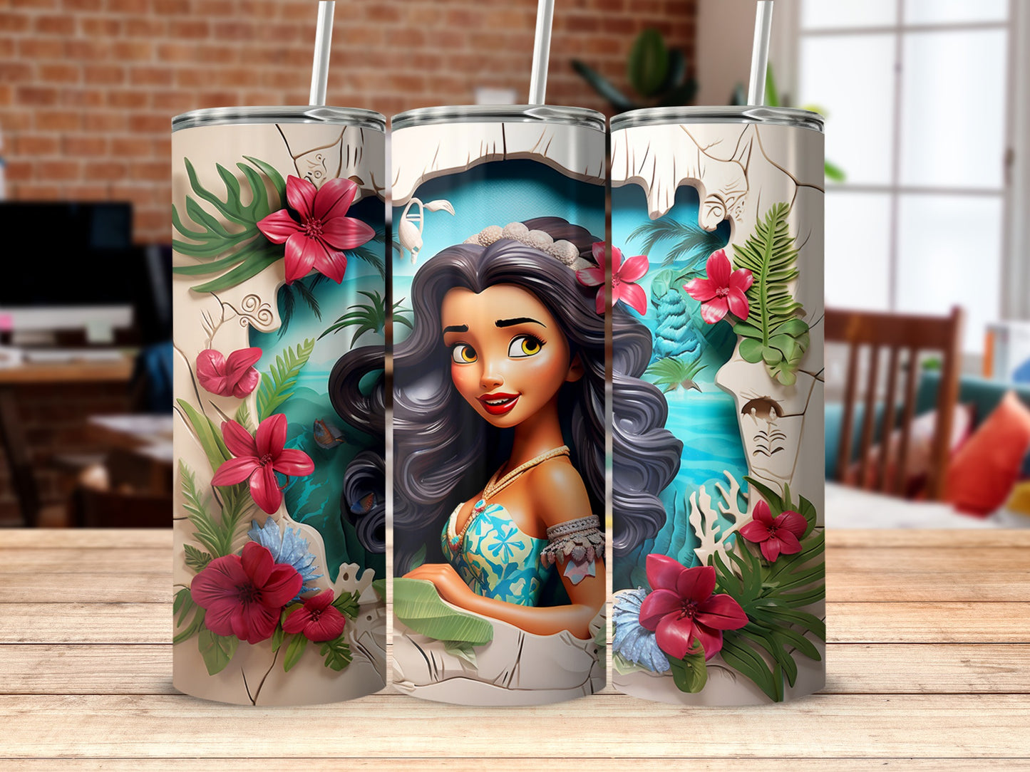 Tropical Floral Disney Princess themed Tumbler Product