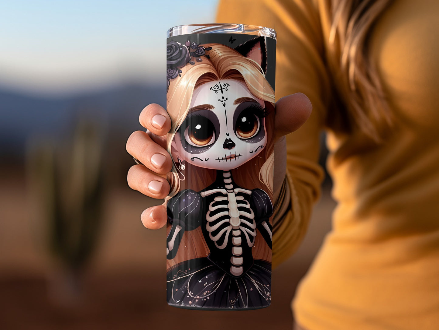 Cute Skeleton Cat Tumbler Design for Halloween Fans