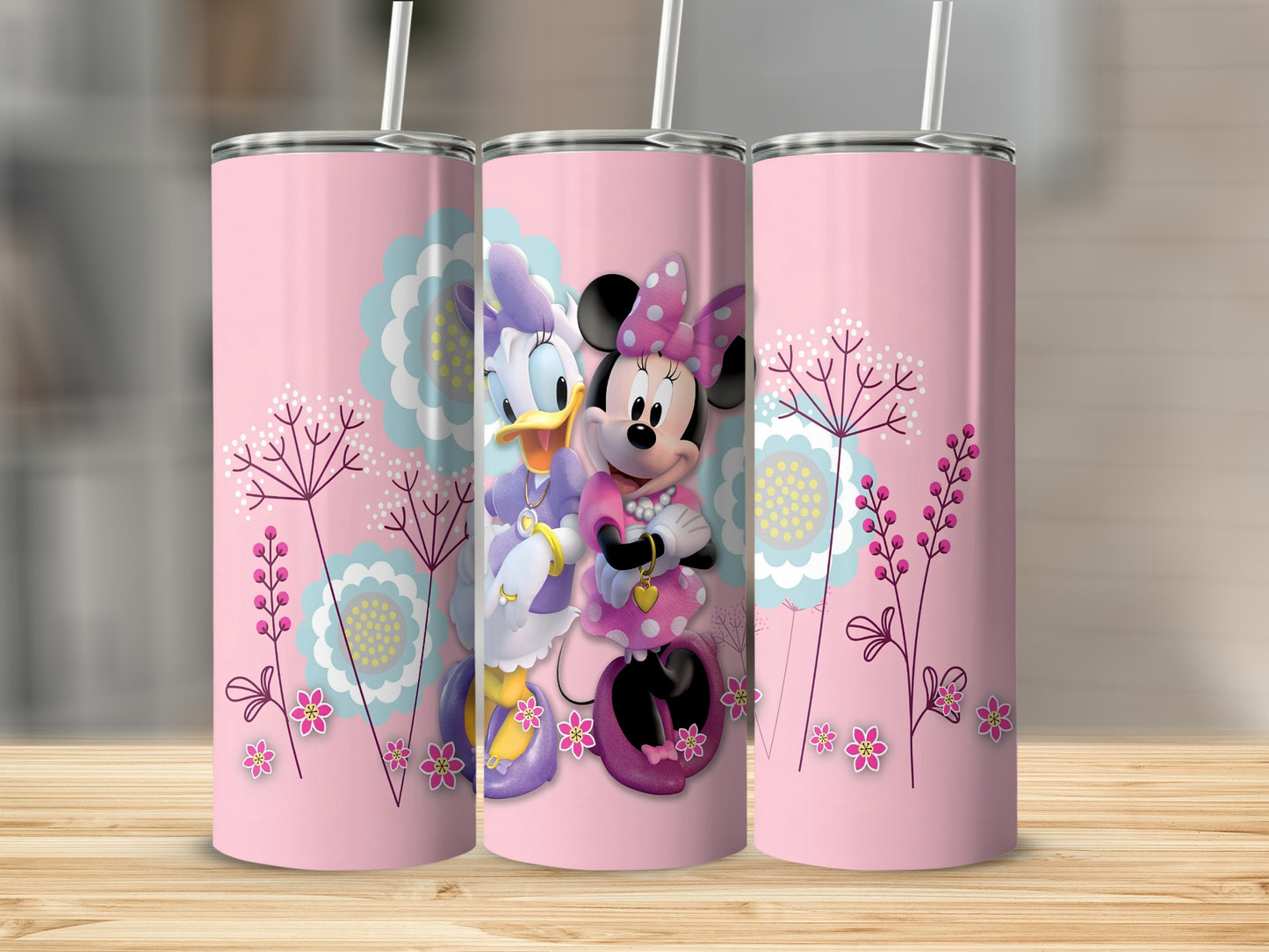 Cute Daisy Duck and Minnie Mouse Floral Tumbler