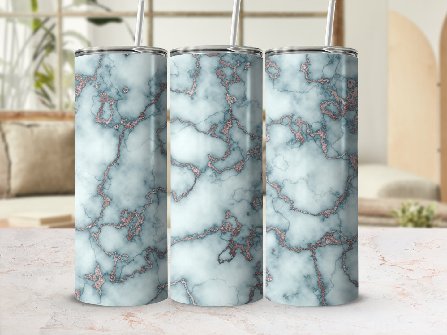 Rose Gold Veined Blue Marble Tumbler Design Product Type