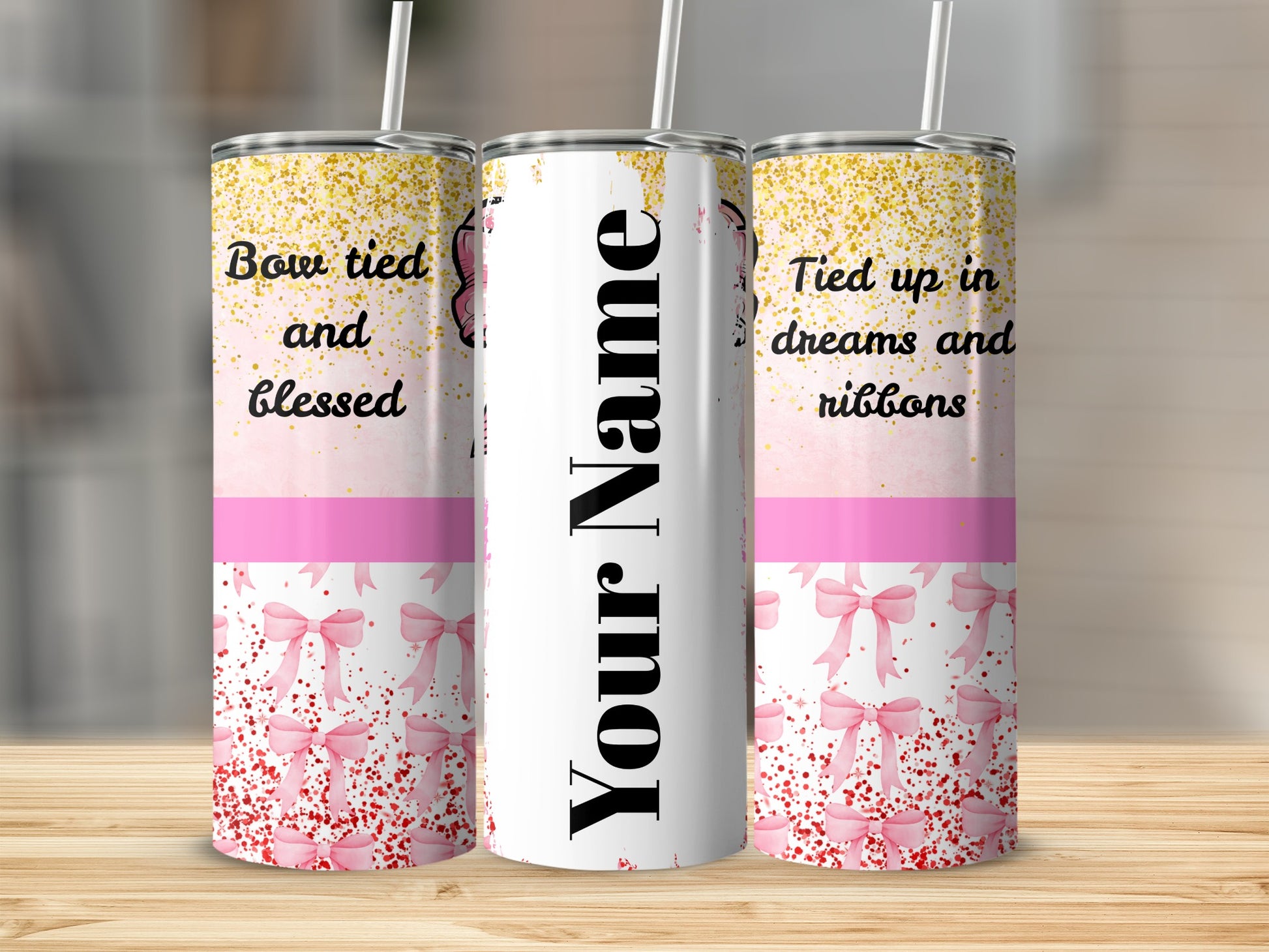 Bow Tied and Blessed Custom Name Tumblers Set
