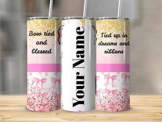 Bow Tied and Blessed Custom Name Tumblers Set