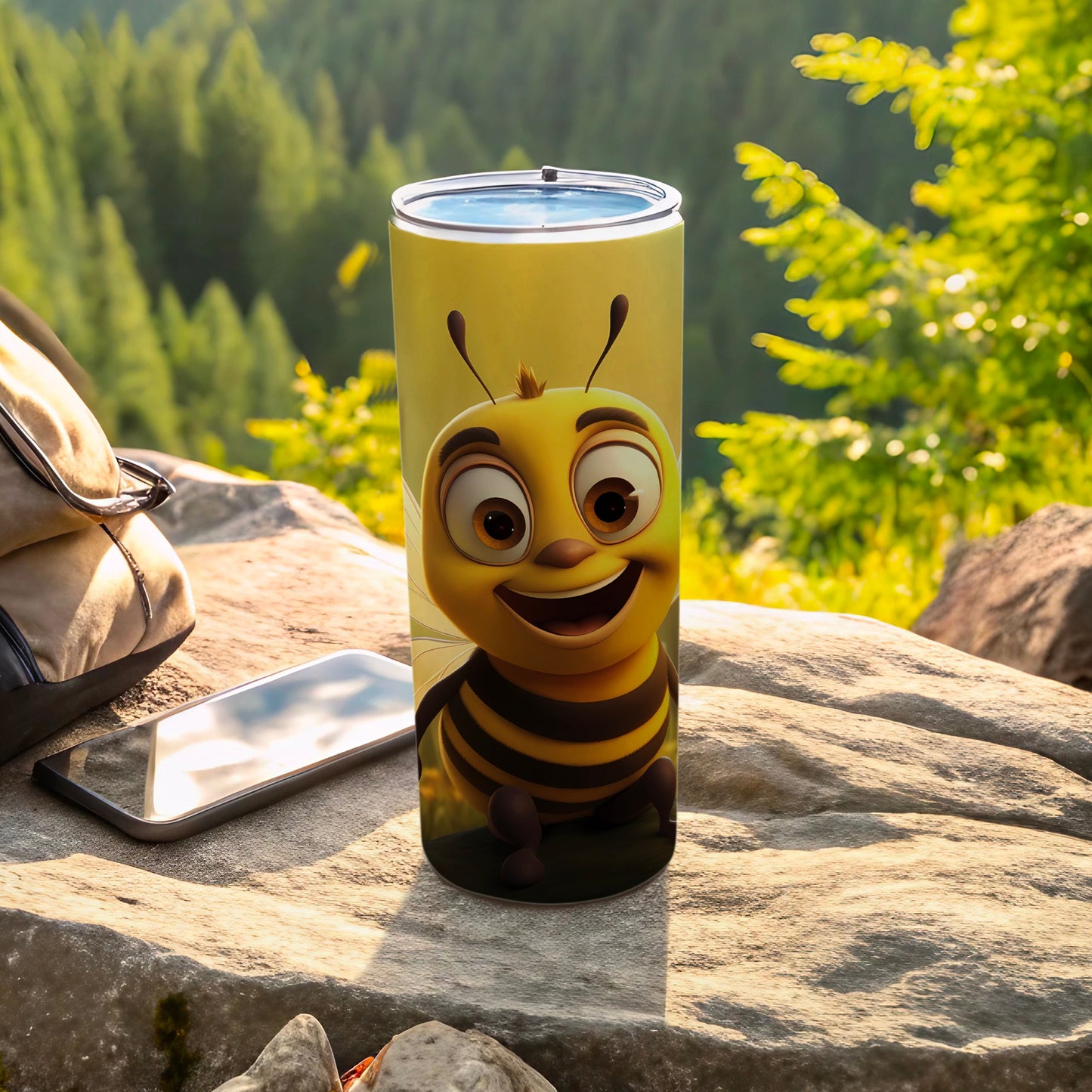 Yellow smiling bee character tumbler product type