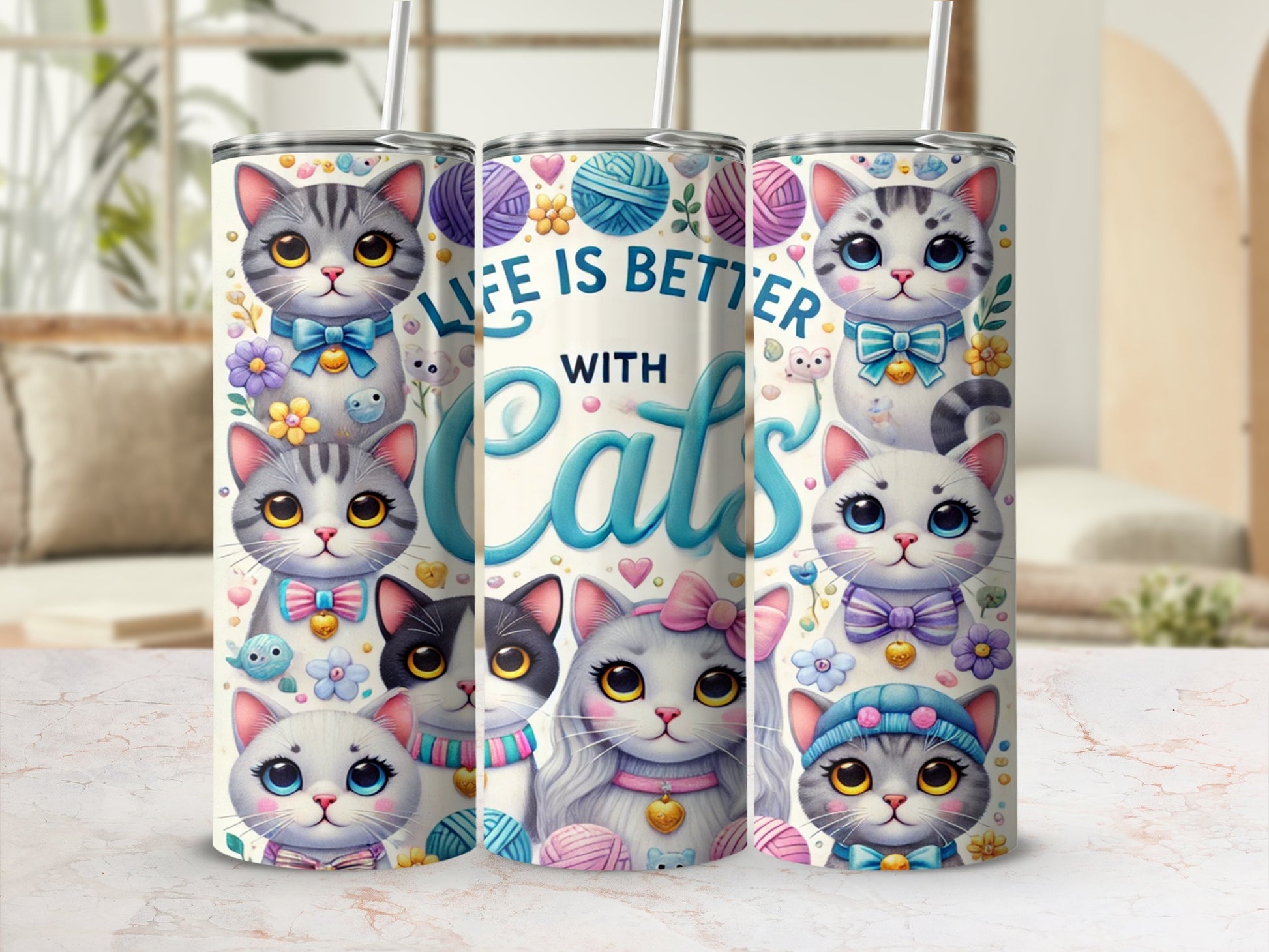 Life is Better With Cats Cute Cat Art Tumbler