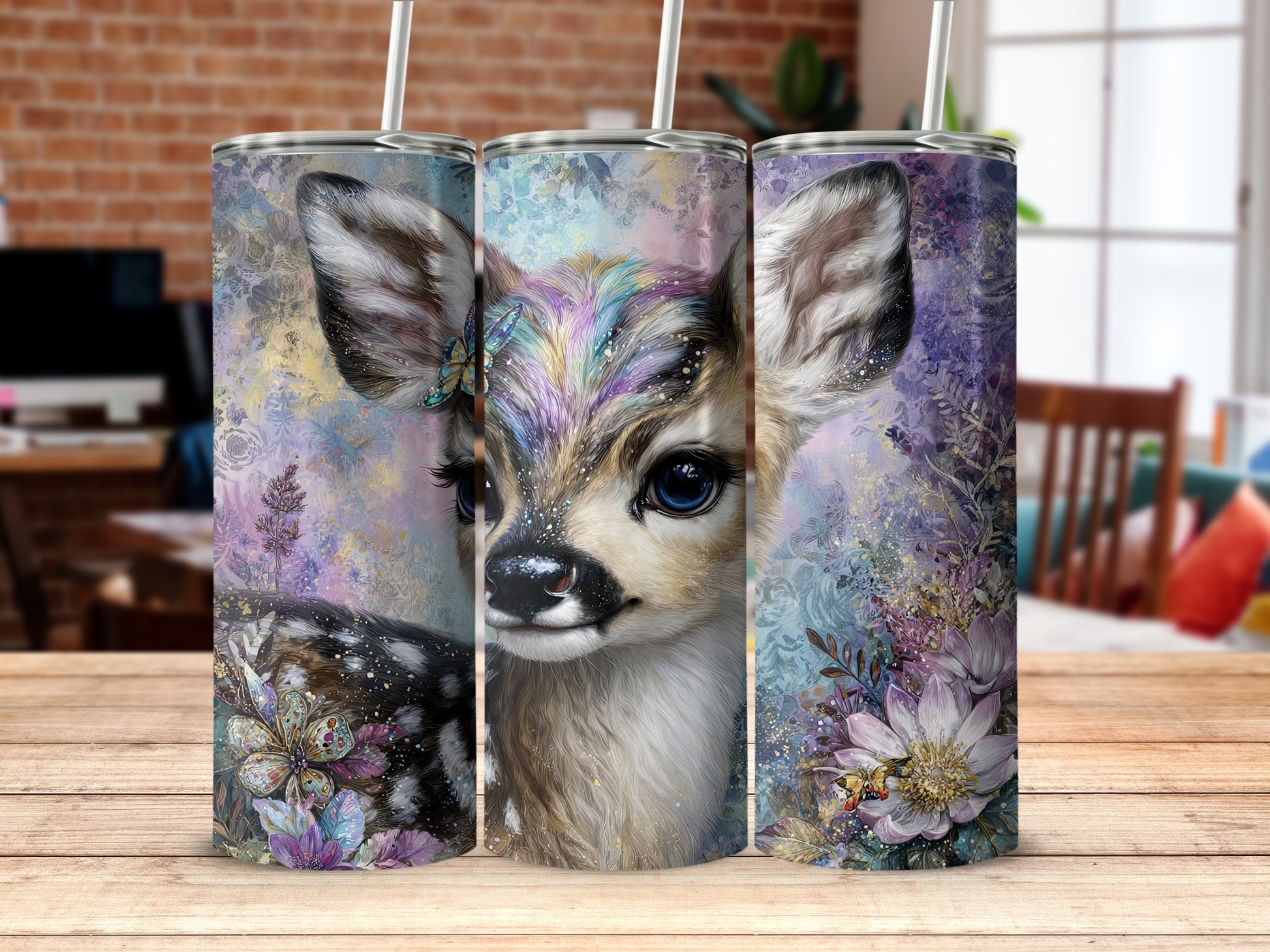 Enchanting Deer and Floral Themed Insulated Tumbler