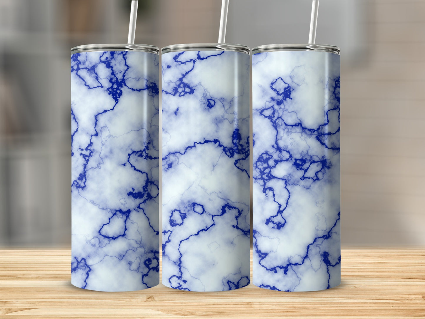 Marble Veins Deep Blue Texture Pattern Design Tumblers