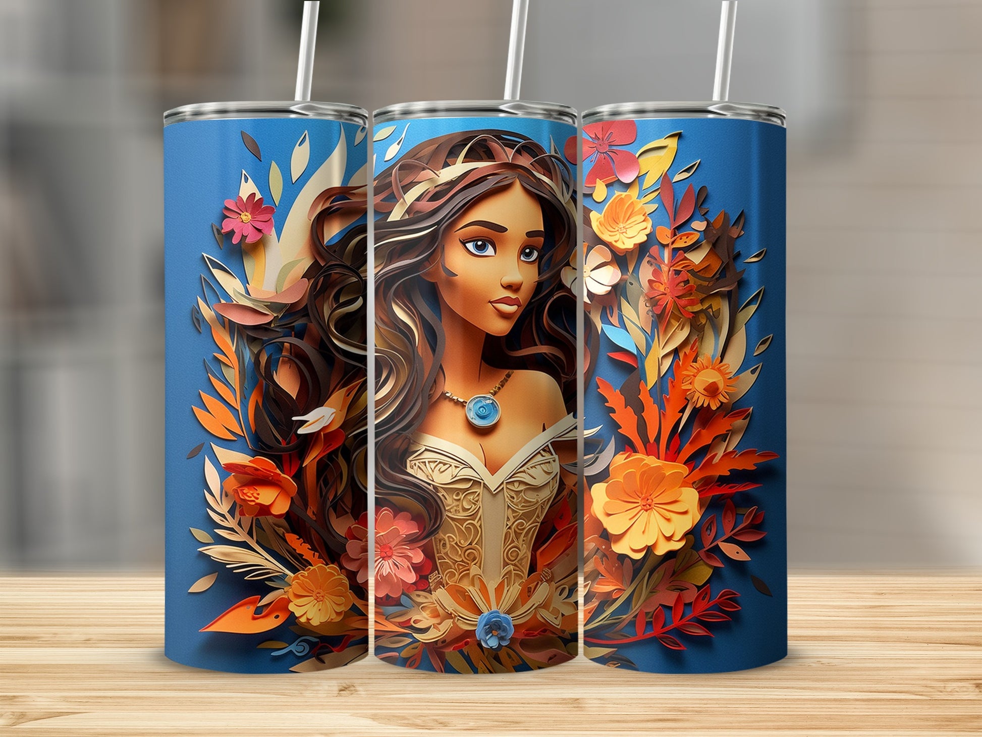 Vibrant Floral Art Tumbler with Elegant Woman Design