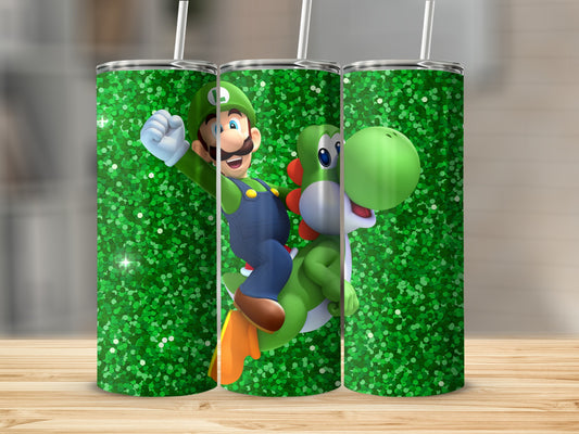 Luigi and Yoshi Green Sparkle Tumbler