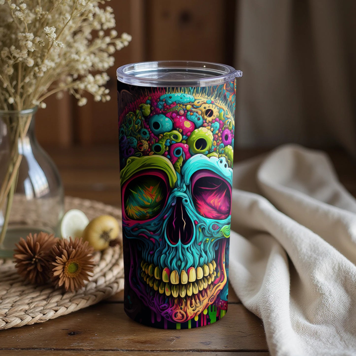 Vibrant Multicolored Skull Design Tumbler Cup