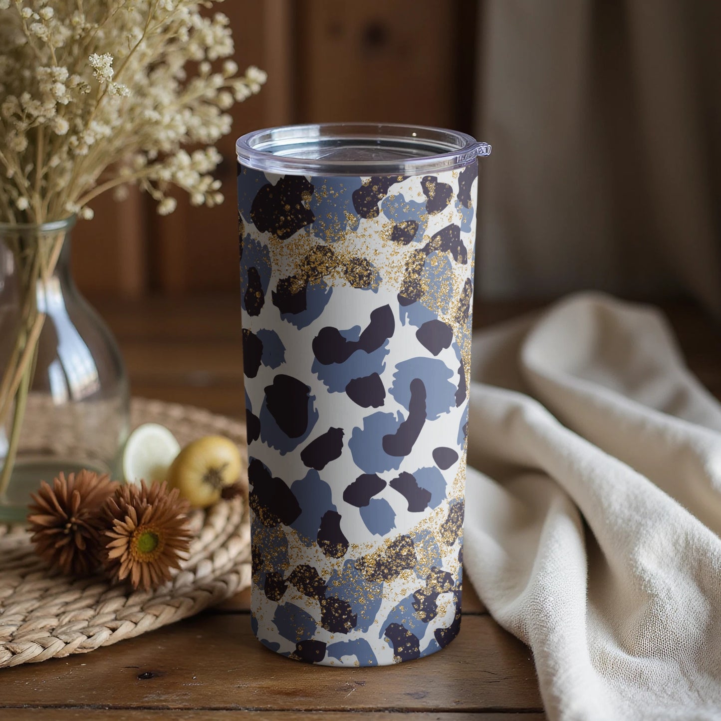 Leopard Print Design Insulated Tumbler with Glitter Finish