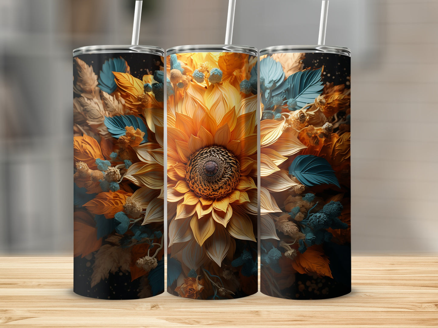 Vibrant Sunflower and Leaf Design Tumbler product