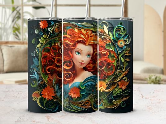 Beautiful Floral and Red Hair Design Travel Tumbler