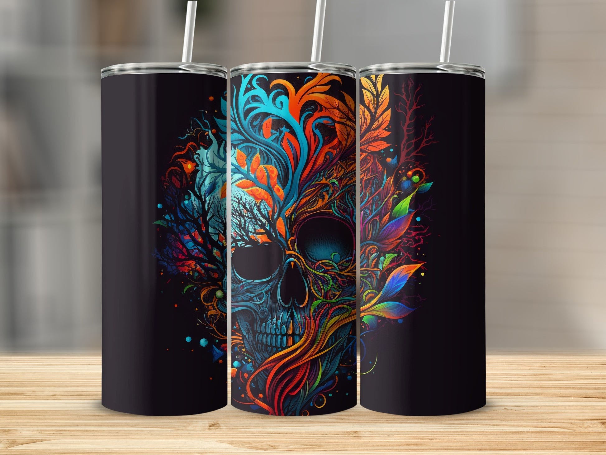 Colorful Skull with Floral Design Tumbler Product