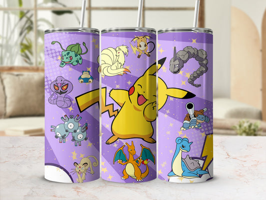 Cute Pokemon Characters Purple Background Cup